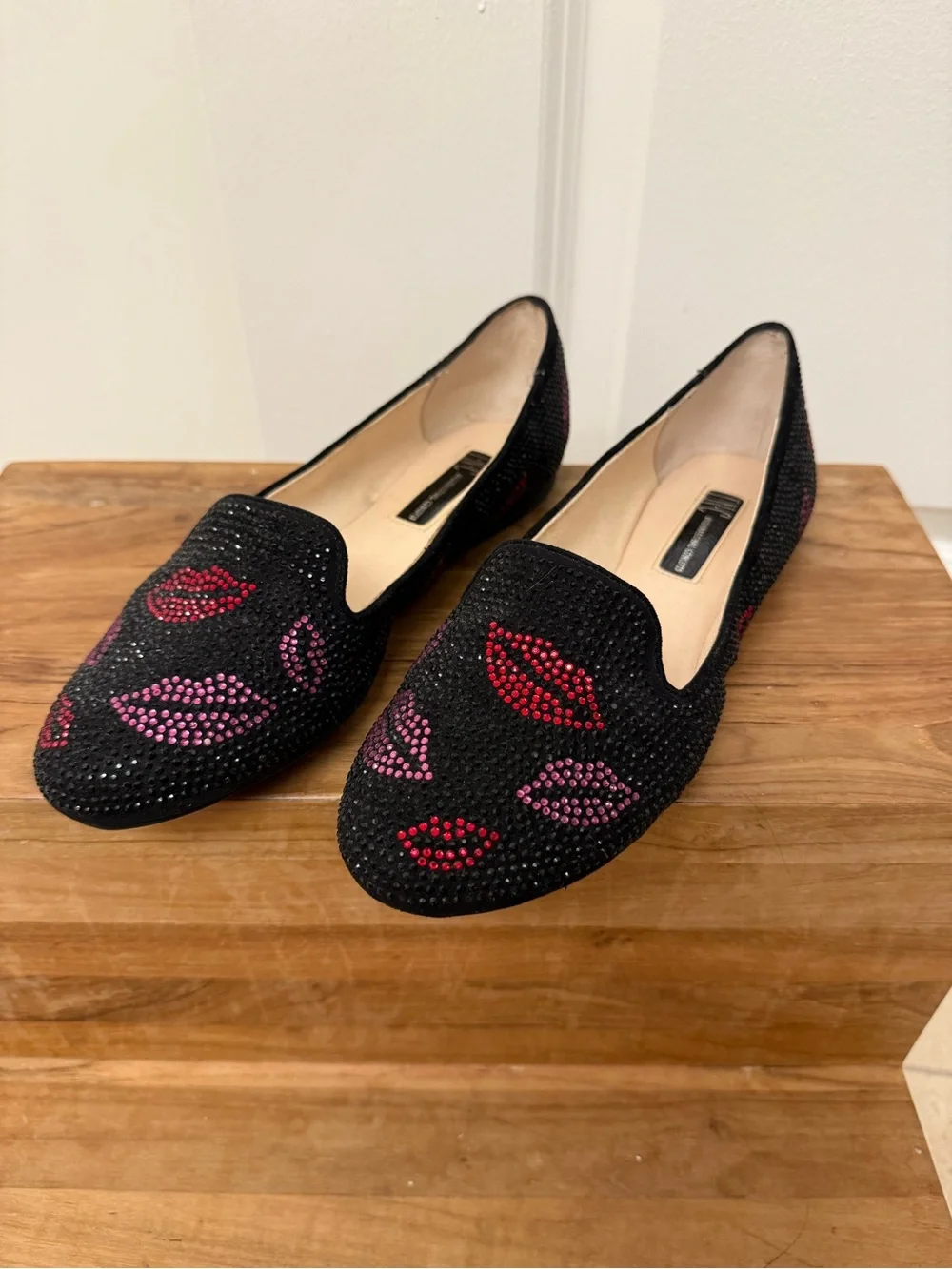 Black Embellished Rhinestone Slip-On Loafers